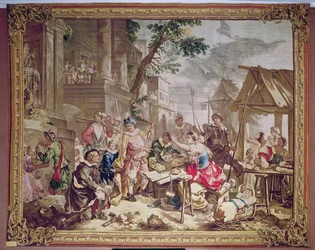 Sancho Panza e il venditore di noci, dalla storia di Don Chisciotte, Beauvais Workshop, 1735